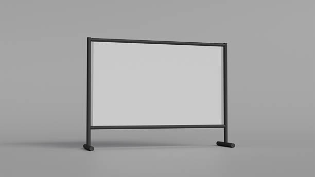 istock Empty white banner in black stand frame on light gray background as a mockup for advertising, template, background, 3D visualization, wallpaper 2226741417