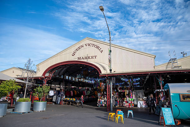 Melbourne, Australia - July 13, 2025: Queen Victoria Market in Melbourne, Victoria, Australia, is a historic open-air market known for its vibrant atmosphere and wide range of fresh produce, gourmet foods, clothing, and specialty goods.