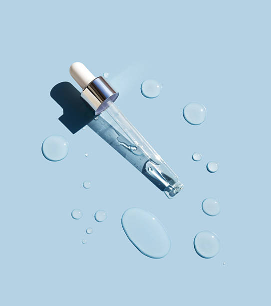 serum gel texture cosmetic products on light blue background