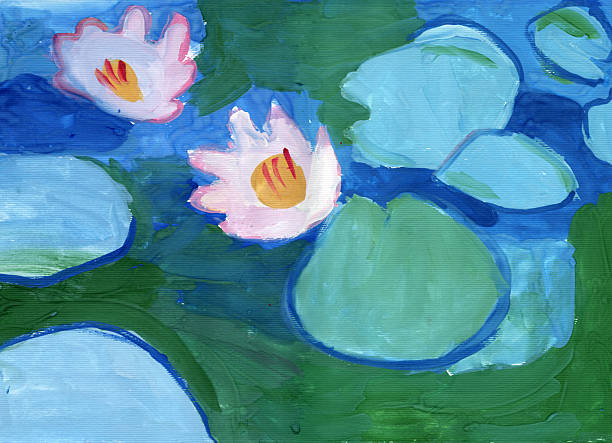 istock Hand drawn gouache painting. Water lilies on the lake 2226756826