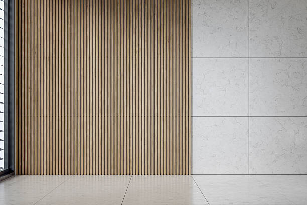 istock A modern clean unfurnished interior with on tiled floor, window and   half marble half hardwood slat in the background 2226763728
