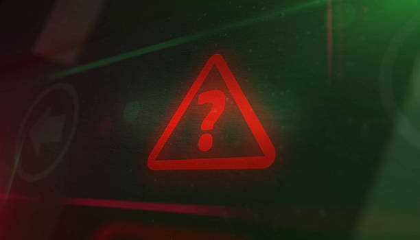 istock Quiz question mark symbol light flashing on digital display 2226785615