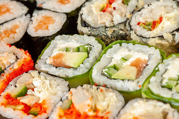 istock Tasty food. Sushi Roll background... 2226794541