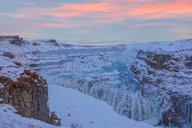 istock Gullfoss waterfall at colorful sunset in winter 2226794795
