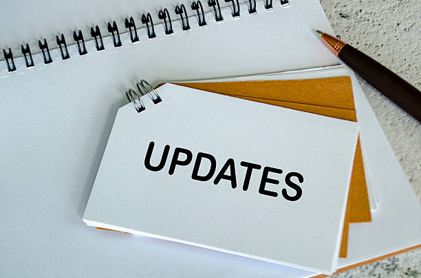 istock Top view of Updates text on white notepad. Business update concept. 2226796326