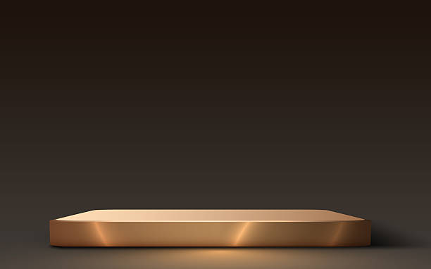 istock Luxury golden podium scene background. Product presentation, mock up, winner podium, stage pedestal or platform. 2226797716