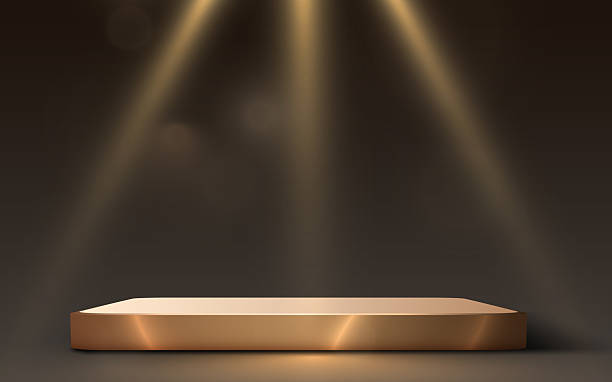 istock Luxury golden podium scene background. Product presentation, mock up, winner podium, stage pedestal or platform. 2226797718