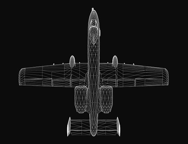 istock A 3D wireframe model of a combat aircraft displayed on a black background. The detailed mesh structure highlights the bomber's iconic wingspan, fuselage, and tail section. 2226798407