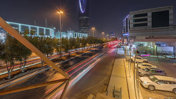 istock Panoramic aerial night timelapse of Riyadh featuring highway traffic, Kingdom Tower. Saudi Arabia 2226801184