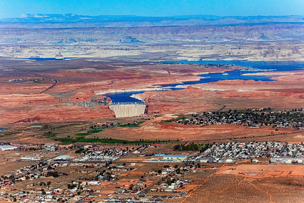Lake Powell and the town of Page. USA. Flying over the lake in a small plane. The most picturesque landscapes were photographed from the plane.