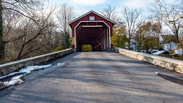 istock Historic Covered Bridge Stands in Quiet Surroundings During Late Afternoon 2226805582