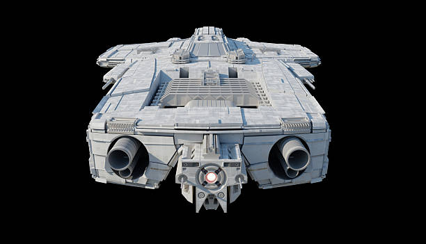 istock Large Spaceship Gunship Isolated on a Black Background - Front View 2226811399
