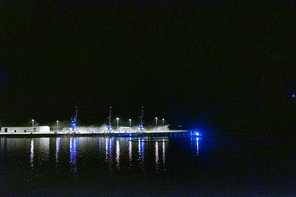 Railway Ferry Dock at Night in Kazakhstan. High quality photo