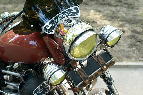 istock Vintage Motorcycle with Yellow Headlights and Leather Tool Roll 2226815741