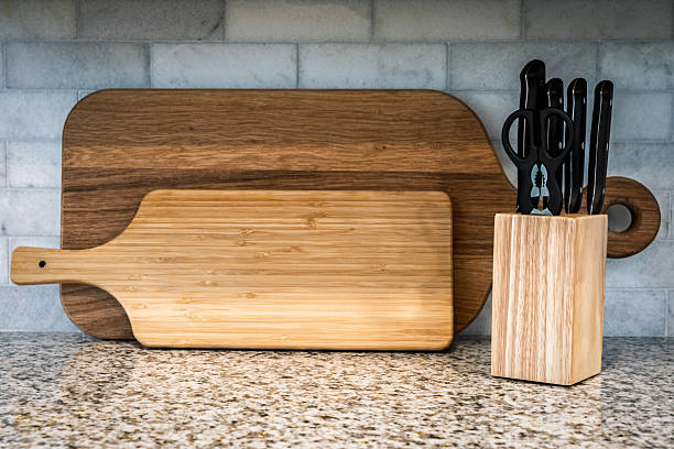istock Kitchen Countertop with Wooden Cutting Boards and Knife Block 2226815799