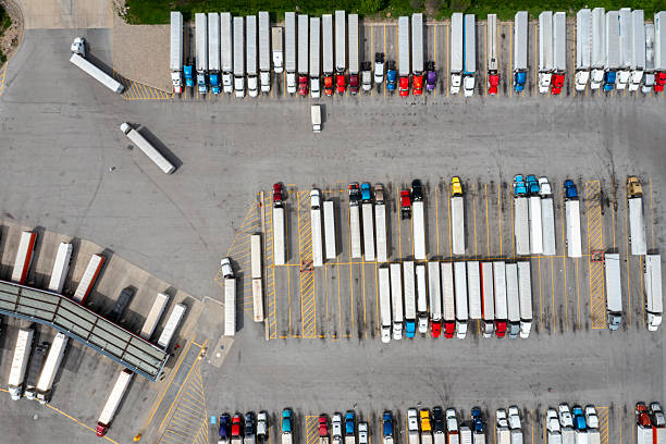 istock Trucks at rest stop, aerial view 2226832285