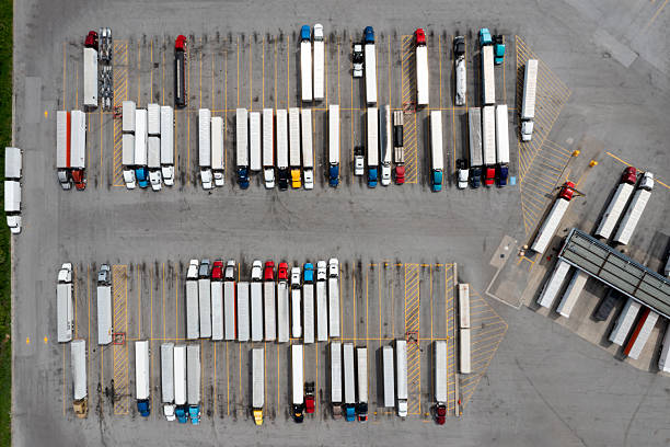 istock Trucks at a rest stop, aerial view 2226832395