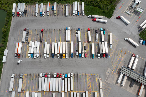 istock Trucks at a rest stop, aerial view 2226832599