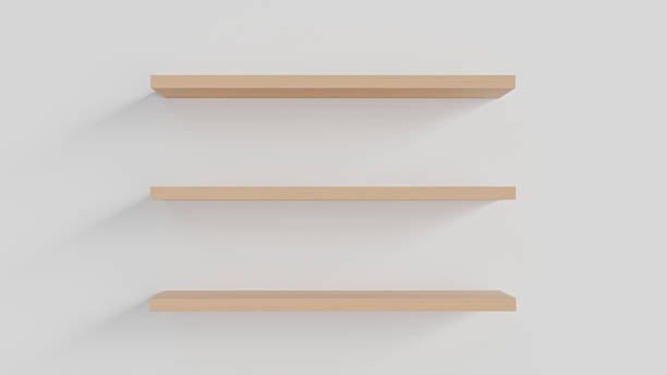 istock Three wooden wall shelves in the interior on a white background as a template for placing goods, decorative elements, cosmetics or design 2226836338