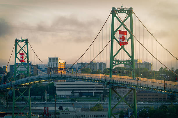 istock Nova Scotia Bridge at Dusk with Canadian Flag 2226838178