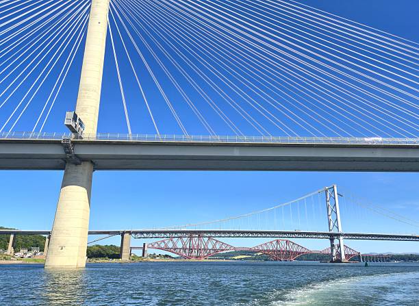 istock Trio of Bridges Spanning River in Scenic Sequence – Cable-Stayed, Suspension and Cantilever Structures Showcasing Architectural Diversity and Connectivity 2226847963