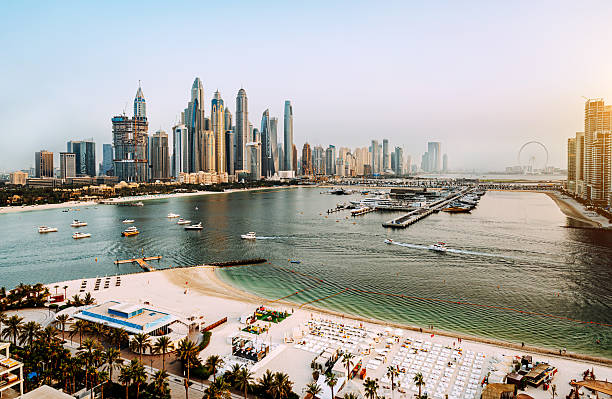 istock Dubai Marina Skyline Overlooking Scenic Beach and Blue Waters 2226849316