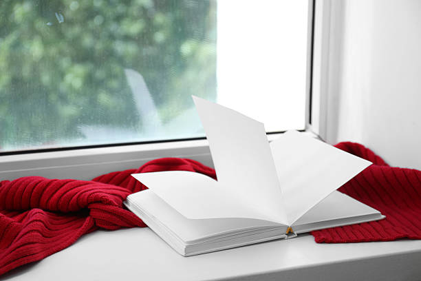 istock Red knitted scarf and notebook on windowsill 2226851979