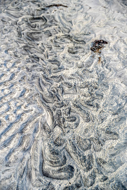 Abstract Seabed Textures: Mesmerizing Wavy Sand Patterns Under Clear Shallow Water - Nature's Organic Art