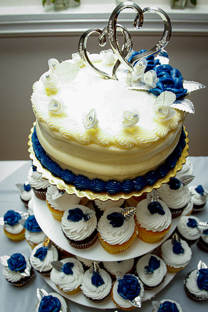 istock Blue and White Wedding Cake and Cupcakes 2226853202