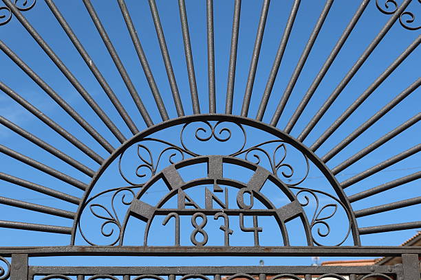 Architectural features of the Trinity Bellwoods Park (1900) entrance gate in Queen St. West, Toronto, Canada. The gate is a heritage structure in the city