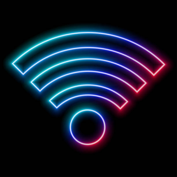 istock Closed WiFi glowing neon icon. Wi-Fi password symbol. Wireless network icon. Wi-Fi zone. Vector illustration 2226857664