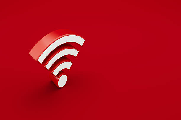 Red and white Wi-Fi symbol on red background. Finance and economy concept.