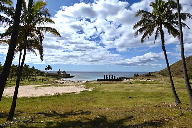 istock Moai human head statues rise above the beach at Anakena on Easter Island 2226859430
