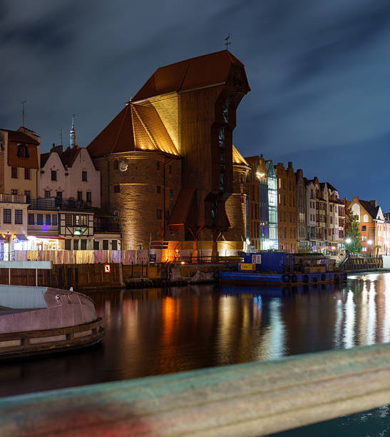 istock Gdask waterfront at night with uraw Crane and cloudy sky 2226862946