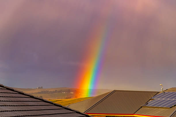 A very bright Rainbow after the rain in the sky over Blayney, Central West, NSW, Australia.