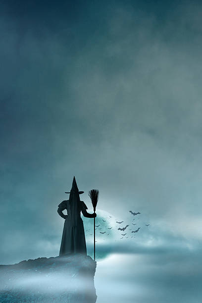 istock Halloween Witch Holding  Broom Looks Out At Rising Full Moon 2226871893
