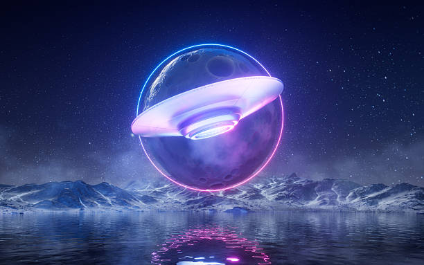 istock Planet and UFO at night with neon lines, 3d rendering. 2226872601