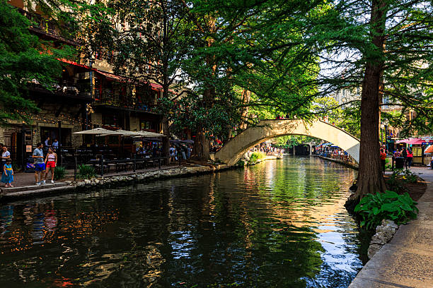 istock Shaded walkway under stone arch along San Antonio River Walk 2226877106