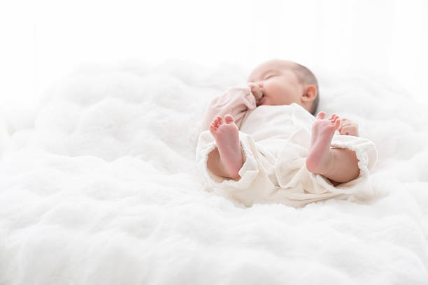 portrait of asian cute baby , leg