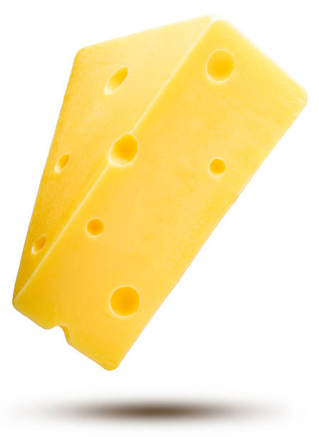 Cheese Sliced isolated on white background, Hard Cheese on white, with Clipping path, High resolution focus stacking photography.