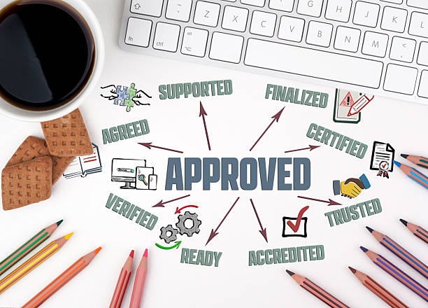 istock APPROVED Concept. Chart with keywords and icons. White office desk 2226893296