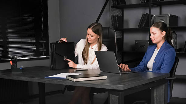 istock Business meeting with two professionals discussing project details in a modern office 2226896371