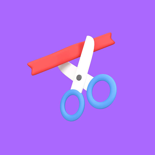 Scissors cut the red ribbon isolated 3d render icon illustration