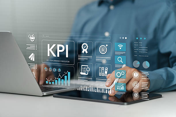 istock Key Performance Indicators KPI concept with icons of strategy, objectives, performance, optimization to measure performance against planned targets and achieve the right success for the business. 2226899777