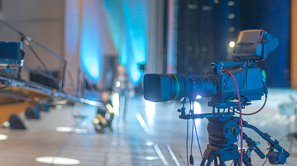 istock TV camera on the show broadcasts online. Backstage 2226904045