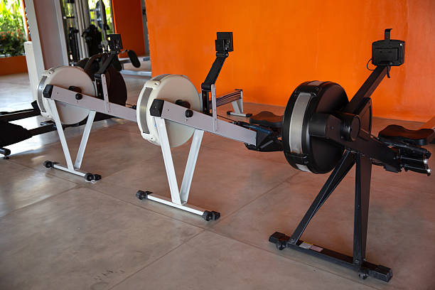Close-up shot Set of Rowing machine in the gym