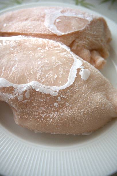istock Frozen raw chicken breast on white plate, close-up 2226905793