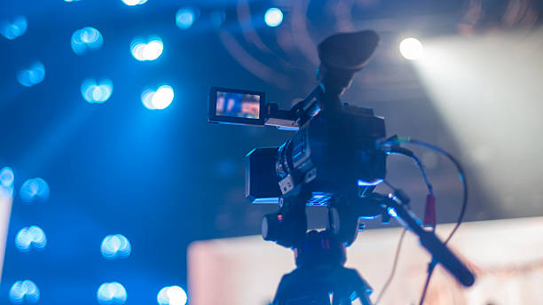 istock TV camera on the show broadcasts online. Backstage 2226906596