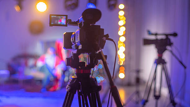 istock TV camera on the show broadcasts online. Backstage 2226906613