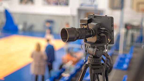 istock TV camera on the show broadcasts online. Backstage 2226906614